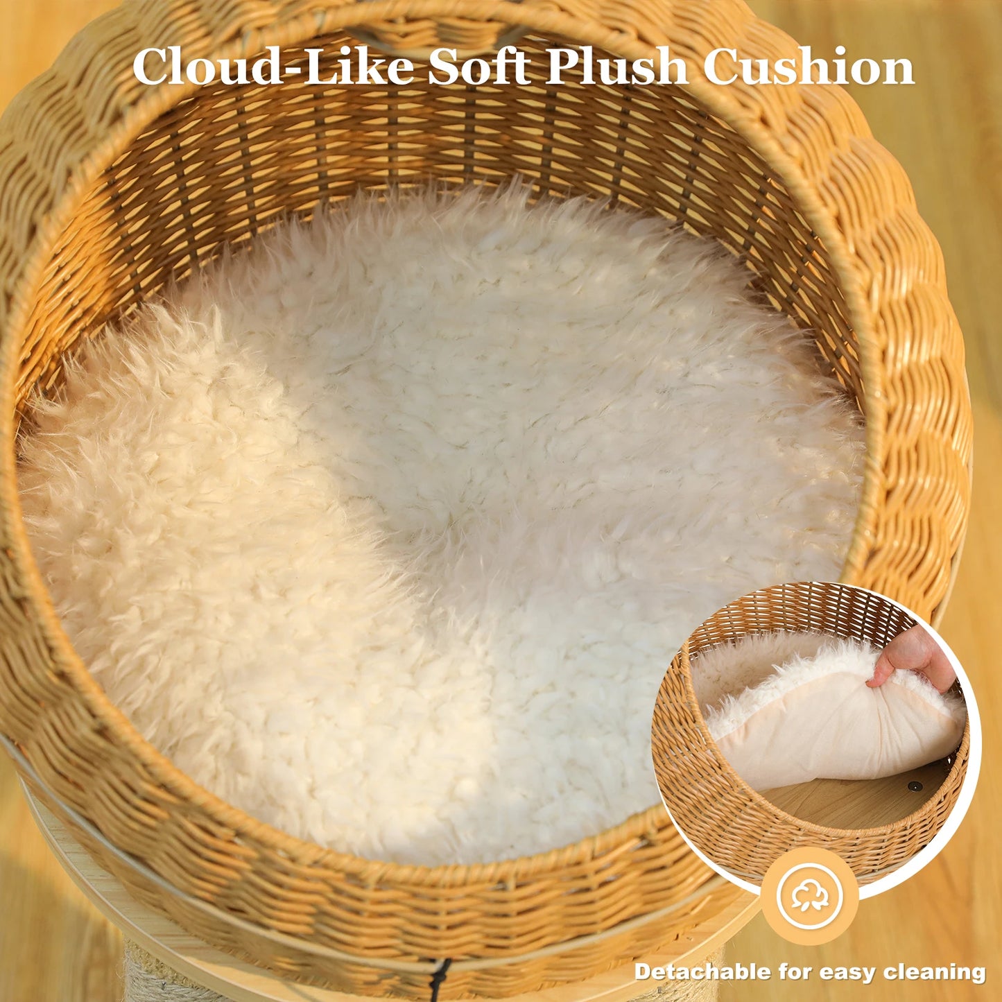 PAWZ Road Dinosaur Cat Tree Tower With Sisal Scratching Post Large Rattan Cat Condo Indoor Wicker Bed